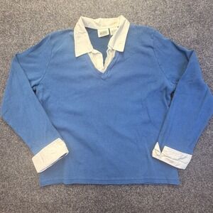 Jason Maxwell Blue Collared Long Sleeve Shirt Top Cotton Women Large